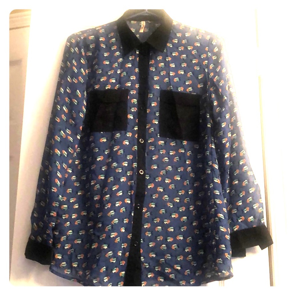 36 Point 5 Sheer Fish Print Blouse